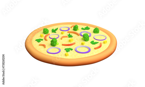 3d healthy vegetables and mushrooms vegetarian pizza. 3d rendering