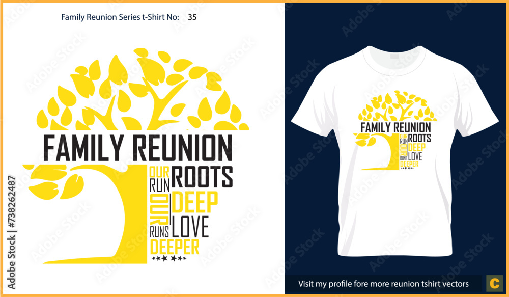 Family reunion tshirt design with trees and roots and quotes about reunion - obrazy, fototapety, plakaty 
