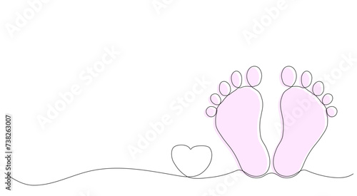baby legs Baby foot print in one line style. Hand drawing.hand drawn, one line, line art, baby, birth