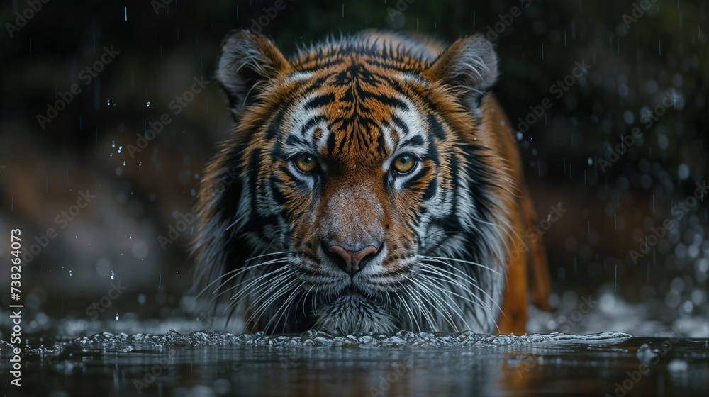 Fototapeta premium Predator's Gaze: Tiger Stalking Through Water