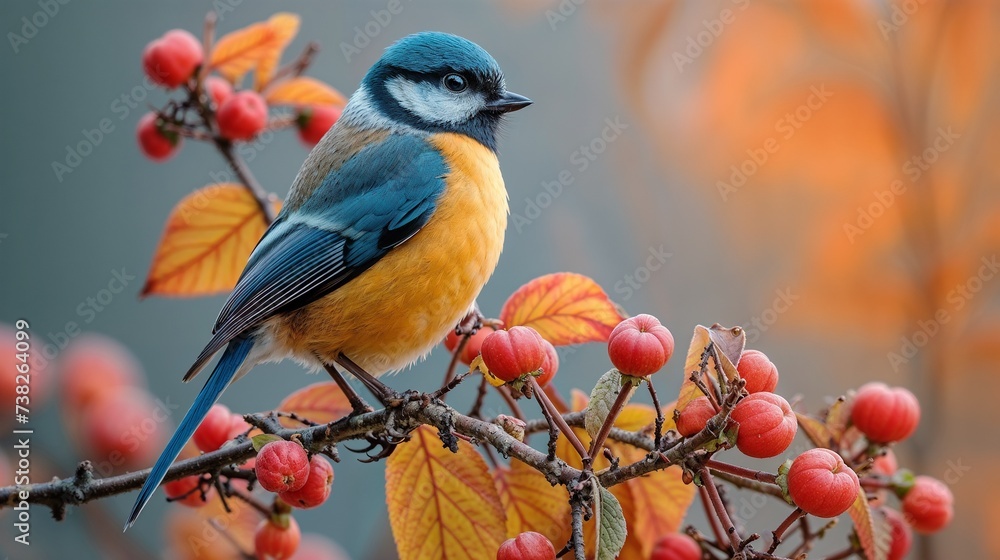 Autumn Splendor: Blue Tit Amidst Fall Foliage