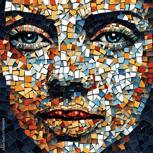 woman's face made from mosaic