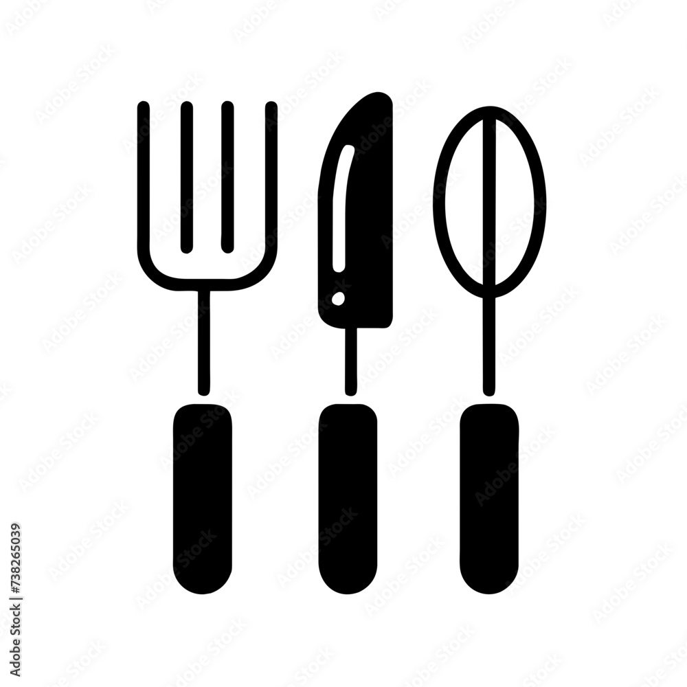 Set of fork, knife, spoon. Silhouette of cutlery. Vector illustration
Set of fork, knife, spoon. Silhouette of cutlery. Vector illustration