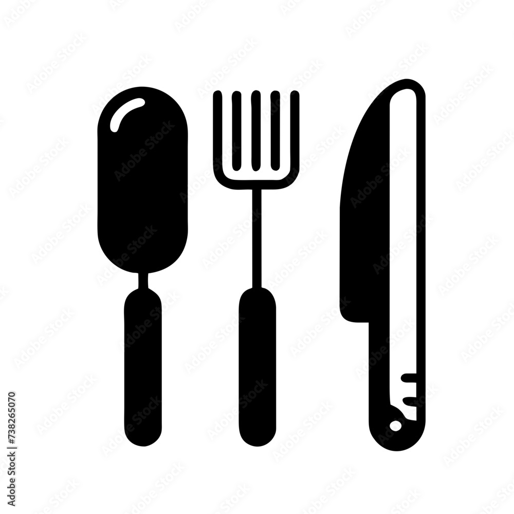 Set of fork, knife, spoon. Silhouette of cutlery. Vector illustration
Set of fork, knife, spoon. Silhouette of cutlery. Vector illustration