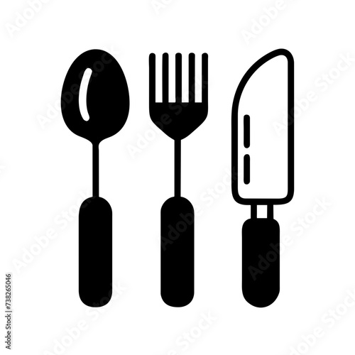 Set of fork  knife  spoon. Silhouette of cutlery. Vector illustration 