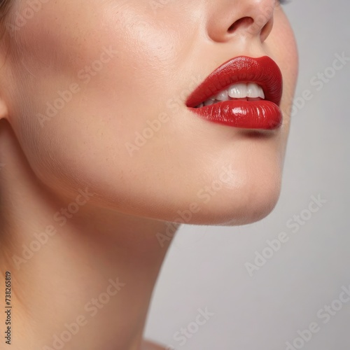 woman applying lipstick red lipstick on black background 