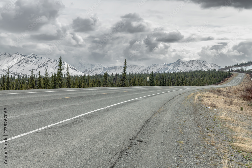 Alaska Highway 1 from Glennallen to Anchorage with snow covered