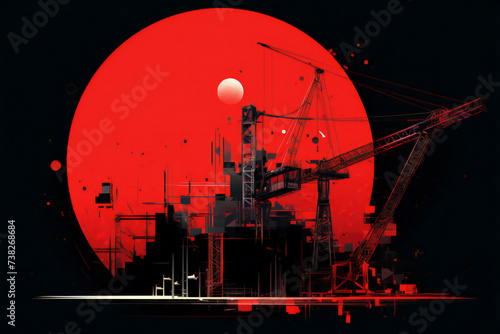 silhouette of a city constructions black and red