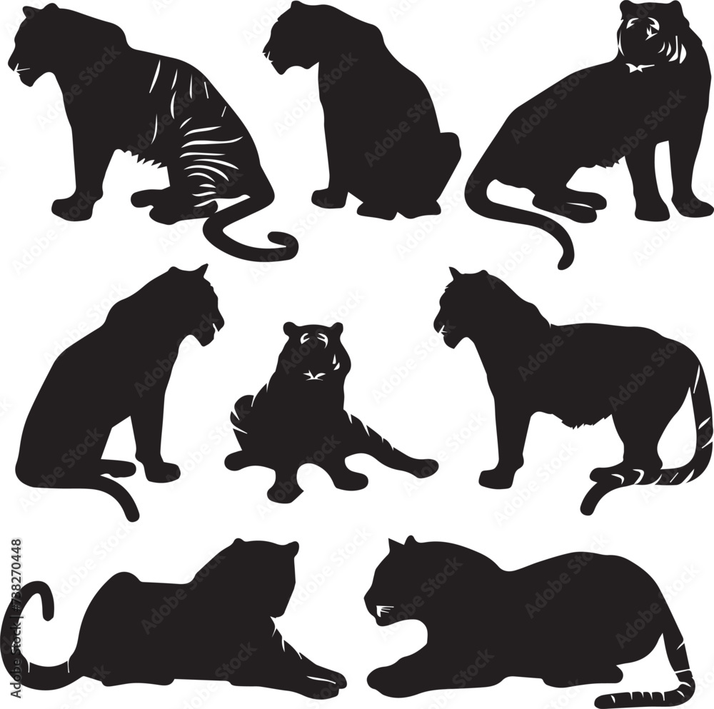 Naklejka premium Set of Tiger silhouettes on white background 