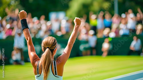 Young female tennis player celebrating her victory