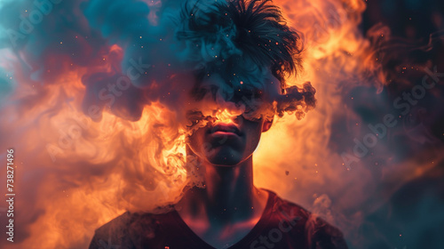 Fiery Dreamscape: Surreal Portrait Amidst Flames