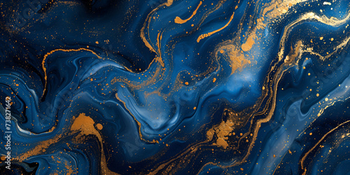 Marbled blue and golden abstract background. Liquid, Marbled blue and golden abstract background. Liquid marble pattern, Generative Ai