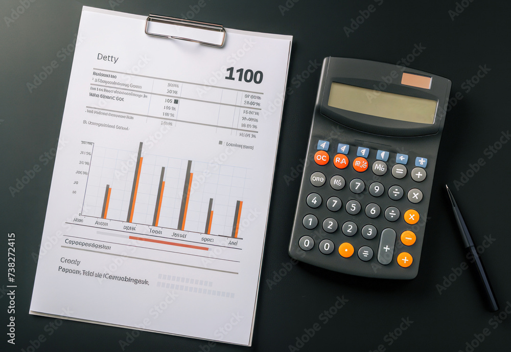 Display of economic analysis, tax information, and financial reports with documents, charts, and financial plans, along with a pencil and calculator on a black table.
Display of economic analysis, tax information, and financial reports with documents, charts, and financial plans, along with a pencil and calculator on a black table.