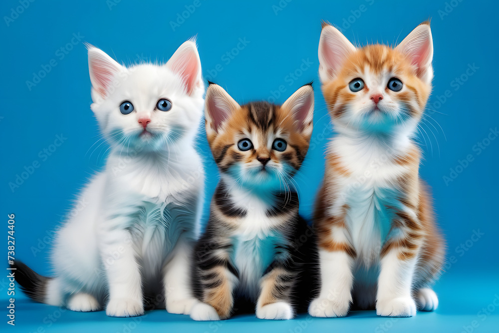 Group of Three Kittens Sitting Together