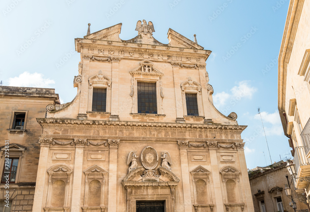 View of the Church of Gesu or Madonna del Buon Consiglio, in the historic center of Lecce, Puglia, Italy