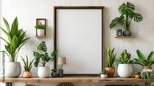Scandinavian room interior with mock up photo frame Generative Ai photo