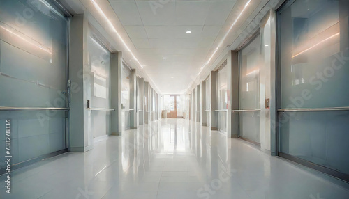 Corridors of hospitals  clinics  and nursing care facilities. Background blur.