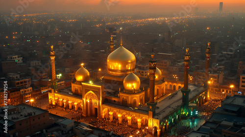 Shiite mosques with golden domes in Karbala, Generative Ai  photo