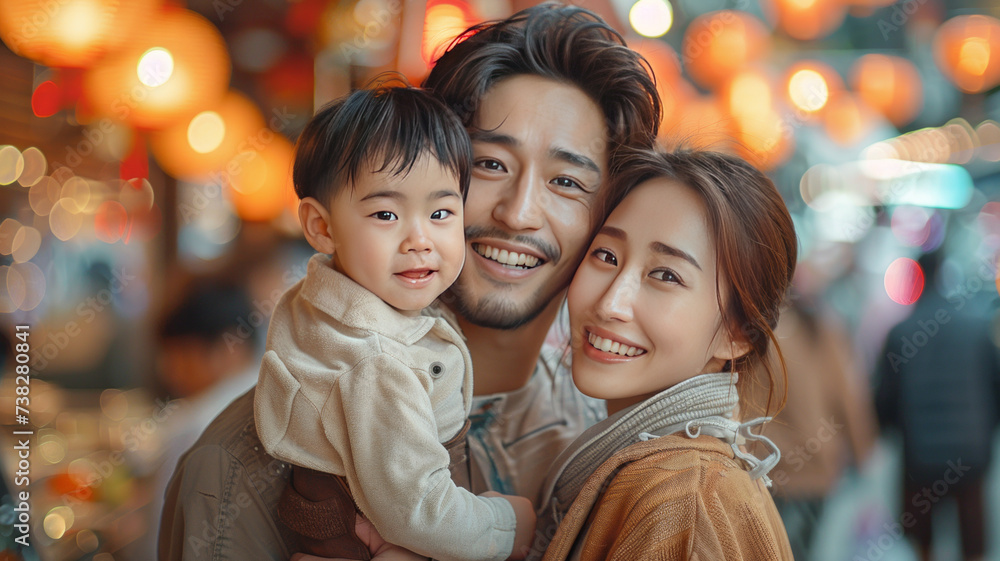 Asian family enjoy eating food on street food restaurant with crowd of people at Yaowarat road, Bangkok,generative ai Asian family enjoy eating food on street food restaurant with crowd of people at Yaowarat road, Bangkok,generative ai