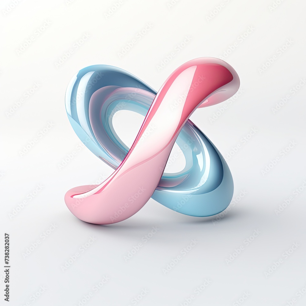 Abstract shape in light blue and pink colors on a white background. Abstract shape in light blue and pink colors on a white background.