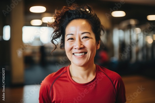 Smiling portrait of a middle aged woman in the gym