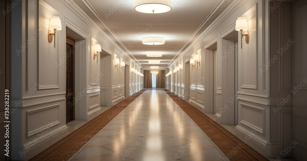 The Serene Light That Defines the Long Corridor Inside a Hotel