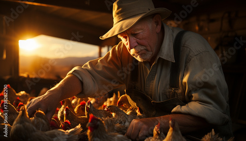 Wallpaper Mural Senior farmer holding chicken, working on organic ranch generated by AI Torontodigital.ca