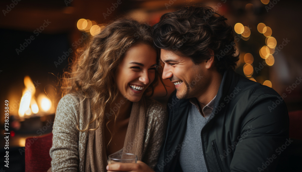 Smiling young couple enjoying love and togetherness generated by AI Smiling young couple enjoying love and togetherness generated by AI