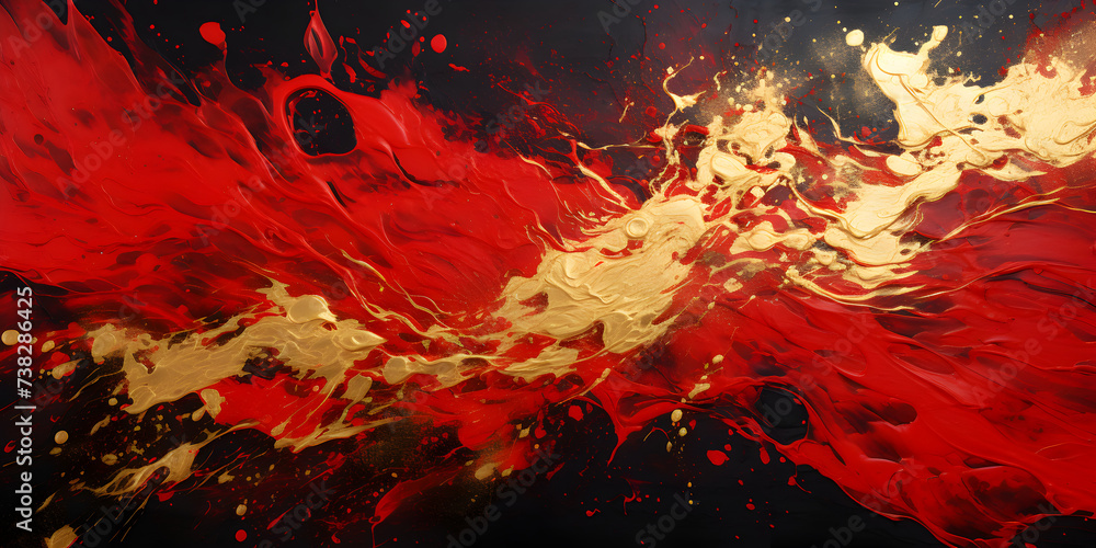 Abstract dark red ink acrylic splashes background with golden elements Abstract dark red ink acrylic splashes background with golden elements