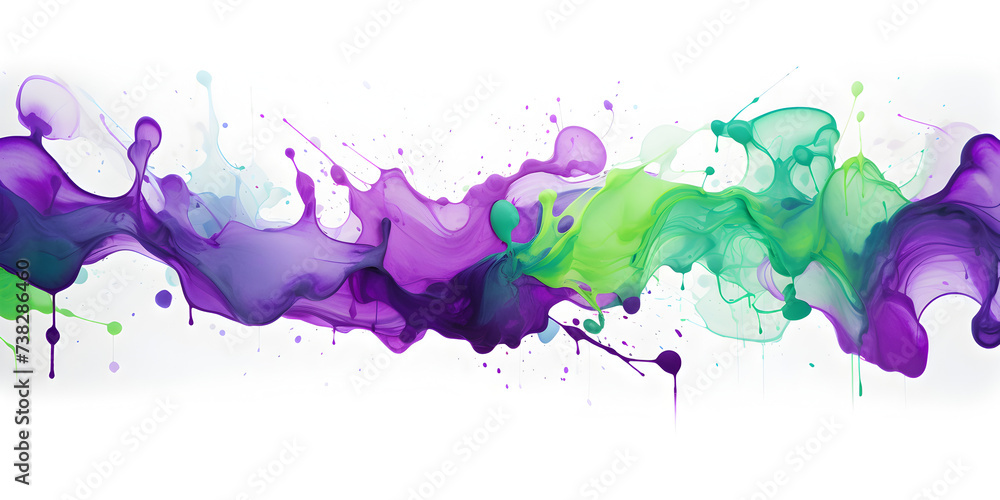 Obraz premium Abstract purple and green acrylic paint splashes on white background 