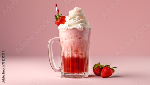 Fresh strawberry milkshake, a sweet and refreshing summer gourmet drink generated by AI © djvstock