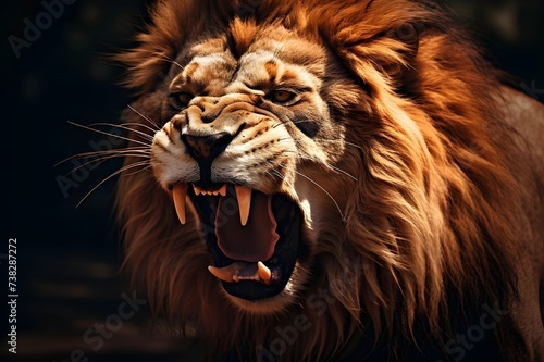 Radiant Roar  A Close-Up View of the Lion s Ferocity