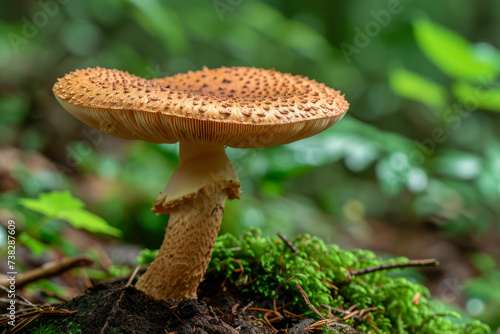 mushroom with a brown color and a cap shape and a protein overlay on the stem