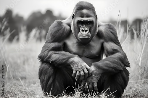 Serene Strength: The Majestic Gorilla Sitting in photo