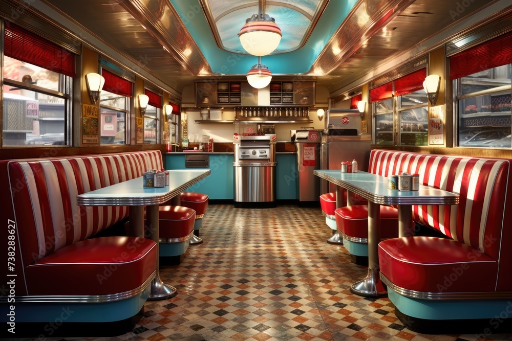 An old American diner interior from the 1950s