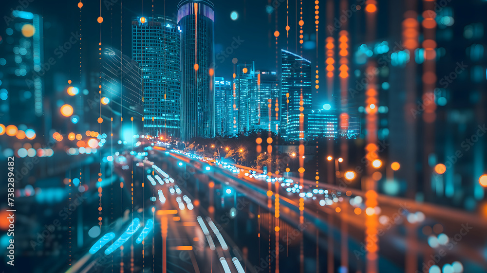 Dynamic Finance Flow, Double Exposure of Data and Technology background Dynamic Finance Flow, Double Exposure of Data and Technology background