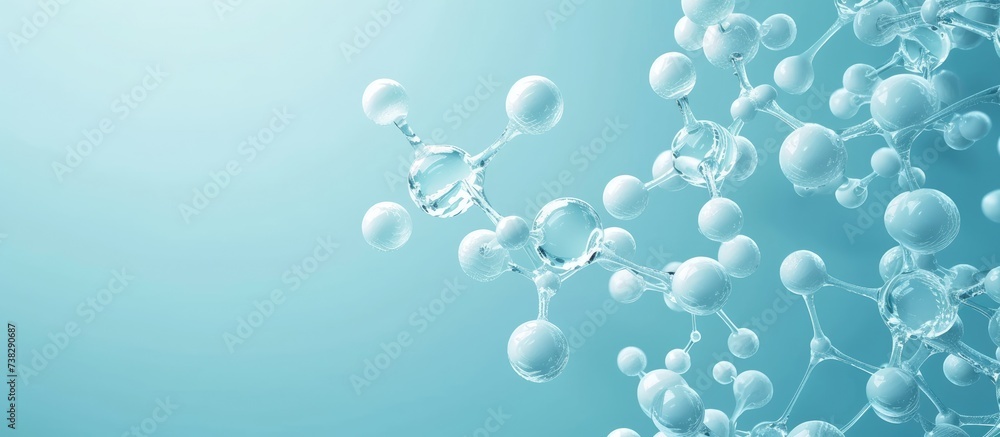 Abstract molecular structure models on blue background with copy space. Mock-up template in .