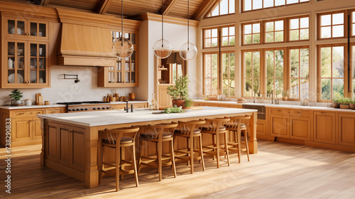 Wooden interior view of mordern kitchen  photo