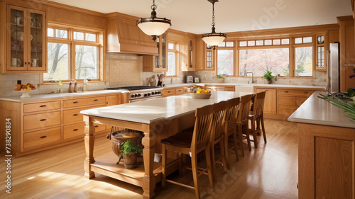 modern wooden interior with kitchen counter