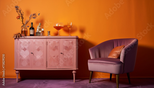 Luxury modern home interior with elegant table, chair, and wood design generated by AI