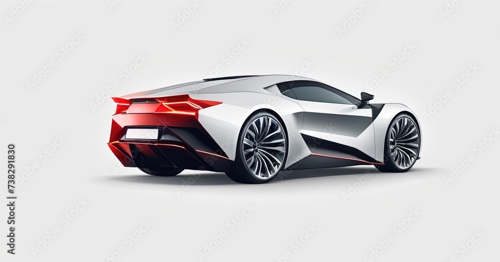 white awesome sports car with a red bumper, back view. Generative AI