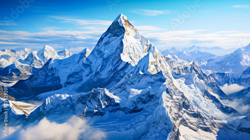 Beautiful view of mount Everest. Mountain landscape with snow and clear blue sky, Himalayas, Nepal.  © korkut82
