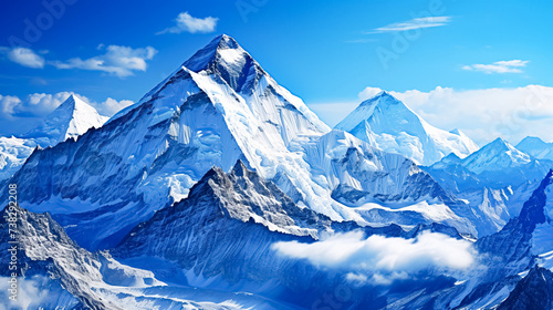 Beautiful view of mount Everest. Mountain landscape with snow and clear blue sky, Himalayas, Nepal. 