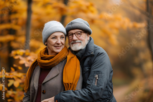 senior heterosexual Caucasian couple in beautiful autumnal nature