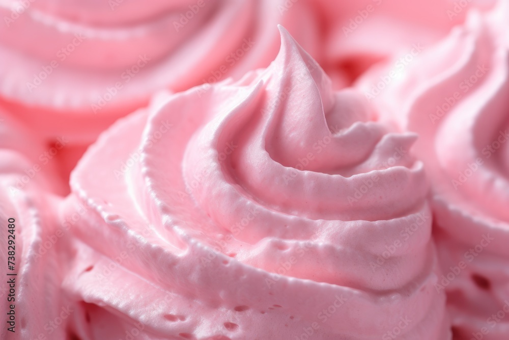 Close up of delicate pink whipped cream with a smooth, swirled texture Close up of delicate pink whipped cream with a smooth, swirled texture