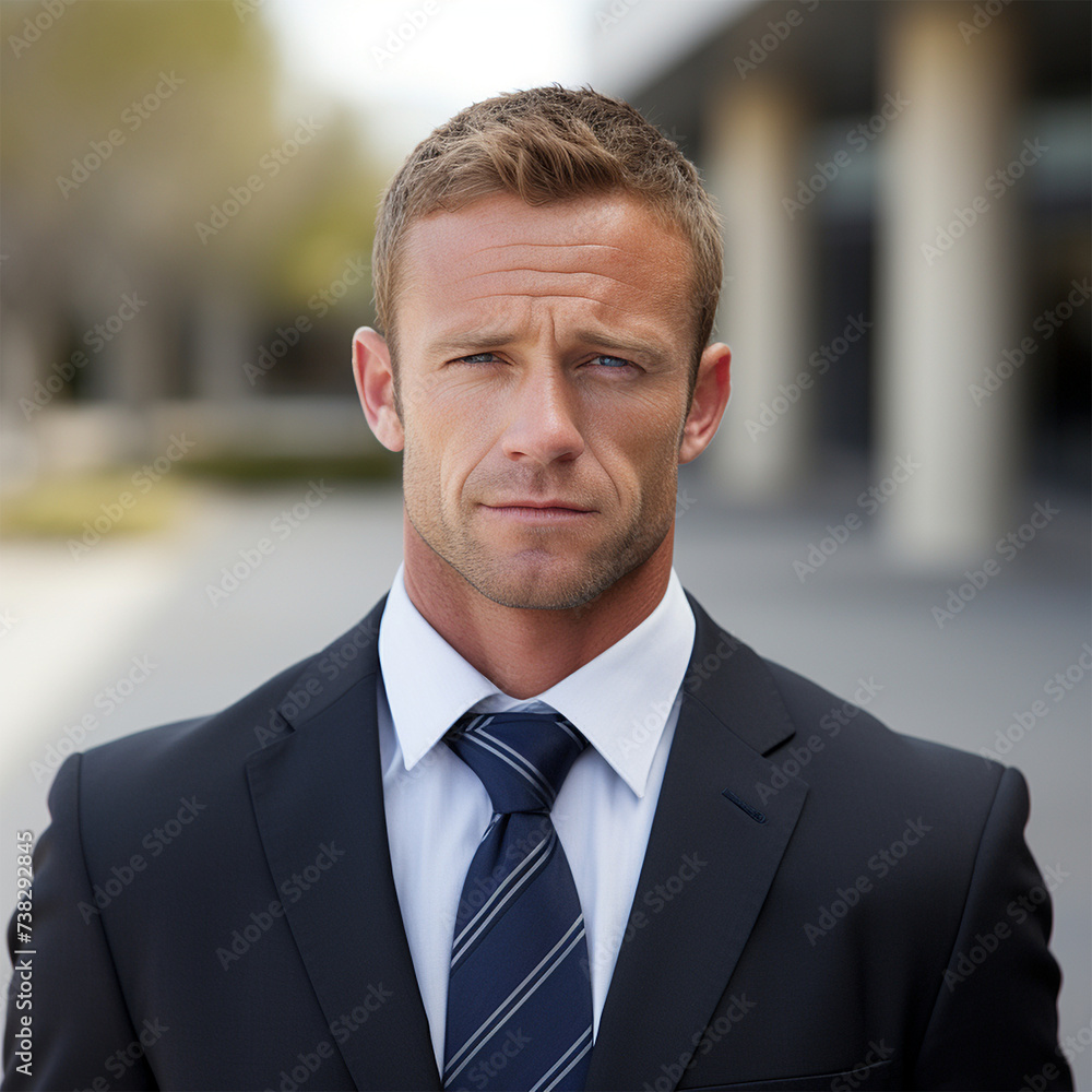 A handsome male model with chiseled features and a subtle 5 o'clock shadow exudes confidence and sophistication in a perfectly tailored business suit. His piercing gaze and a sharp jawline. A handsome male model with chiseled features and a subtle 5 o'clock shadow exudes confidence and sophistication in a perfectly tailored business suit. His piercing gaze and a sharp jawline.