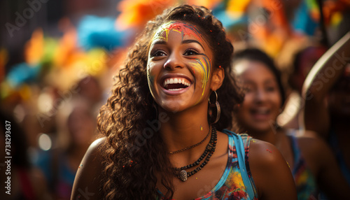 Young women enjoying a cheerful Brazilian music festival generated by AI