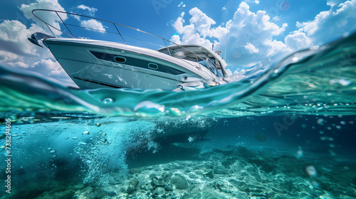 a split shot above and underwater of a boat © aciddreamStudio