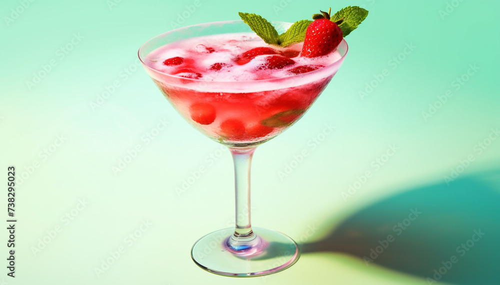 Refreshing summer cocktail with strawberry, raspberry, and mint garnish generated by AI Refreshing summer cocktail with strawberry, raspberry, and mint garnish generated by AI