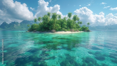 Remote Island Paradise  A secluded tropical island with crystal-clear waters  white sandy beaches  and lush greenery  ideal for beach and vacation themes.